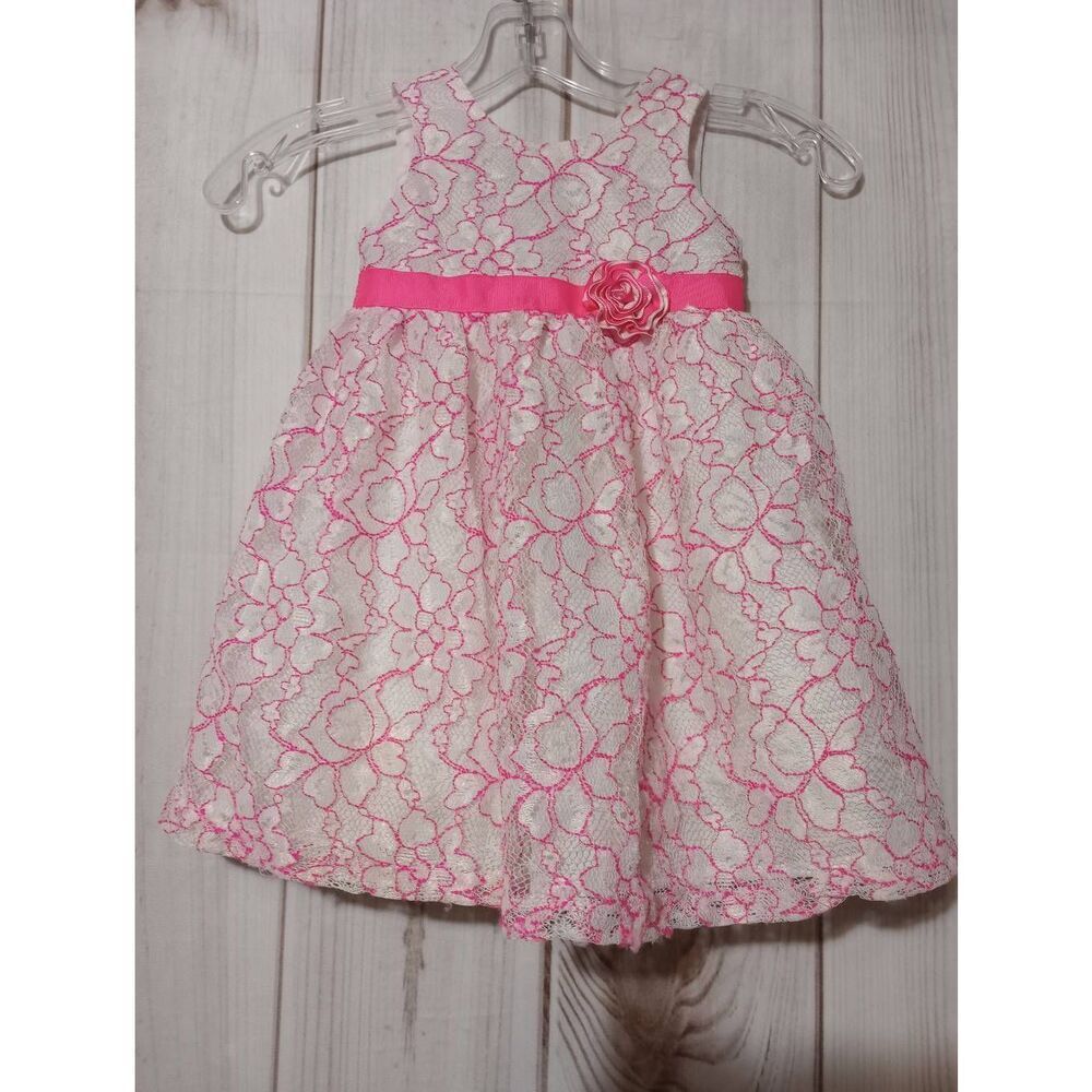 Blueberi Boulevard Dress Girls 24 Month White Pink Lace Sleeveless